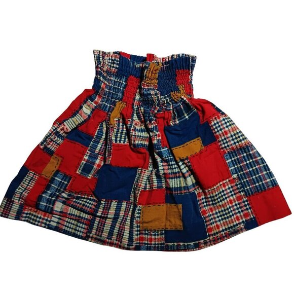 Vintage 1970's Girls 3T 4T Peasant Handmade Patchwork Plaid Elastic Waist Skirt - Picture 2 of 6